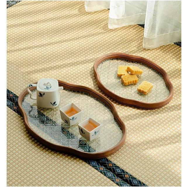 トレー トレイ ガラス 盛器 雲型 楕円 花柄 透明 お皿 プレート 木 ティートレー カフェプレート 花海棠柄 木枠オリエンタル盆トレー |  | 04