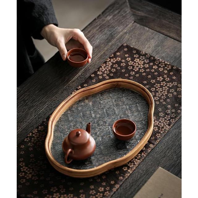 トレー トレイ ガラス 盛器 雲型 楕円 花柄 透明 お皿 プレート 木 ティートレー カフェプレート 花海棠柄 木枠オリエンタル盆トレー |  | 05