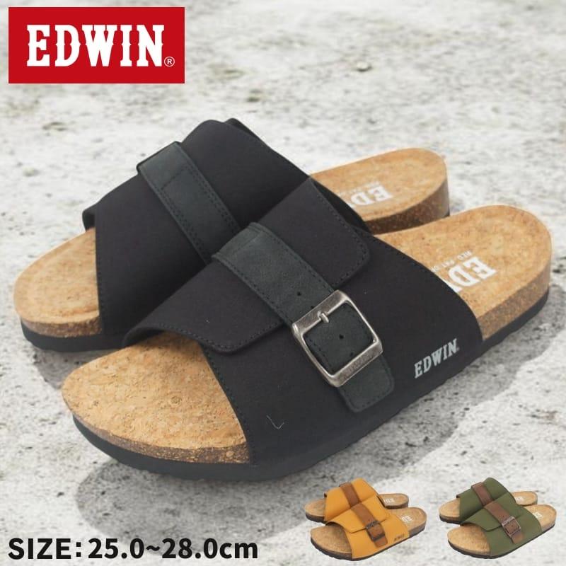 サンダル メンズ コルク 黒 フットベッド 歩きやすい 疲れない 軽量 おしゃれ コンフォートサンダル 春 夏 靴 EDWIN エドウィン ew9303 | 