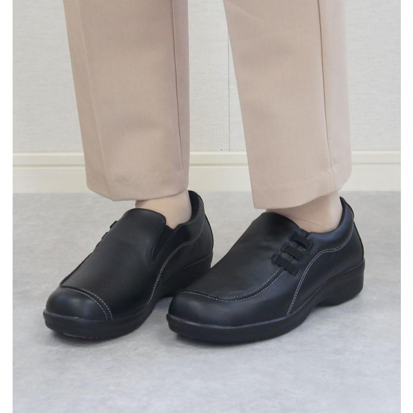 カジュアルシューズ レディース コンフォートシューズ サイドゴア モカシン おしゃれ 4e 幅広 甲高 ワイド スリッポン 黒 ウェッジソール 防滑 軽量 htc59 |  | 10