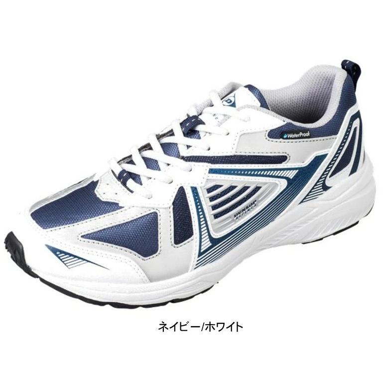 ホワイト/ネイビー 　スポーツシューズ DUNLOP REFINED ランニングシューズ DM2016 ひも靴 防水 幅広 甲高