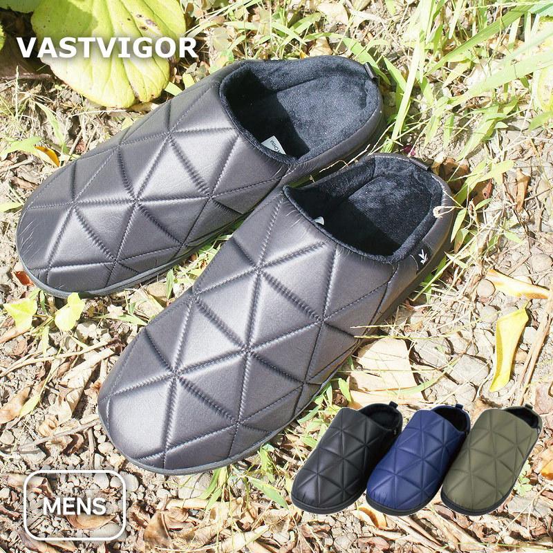 623円 人気メーカー ブランド サボ サンダル メンズ ダウン あったか 柄 ローヒール ぺたんこ フラット 軽い 軽量 黒 ブラック Vastvigor アウトドア キャンプ 男性 秋 冬 Msmds3252