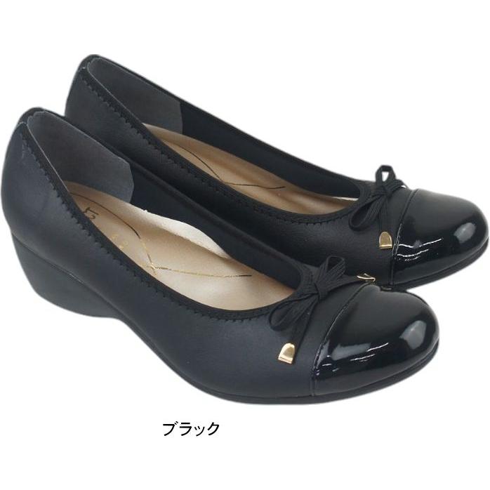 パンプス レディース 痛くない 歩きやすい ヒール 黒 靴 ウエッジ ソール リボン飾り 美脚 厚底 ラウンドトゥ 仕事 ファーストコンタクト nc39422 | FIRST CONTACT | 01