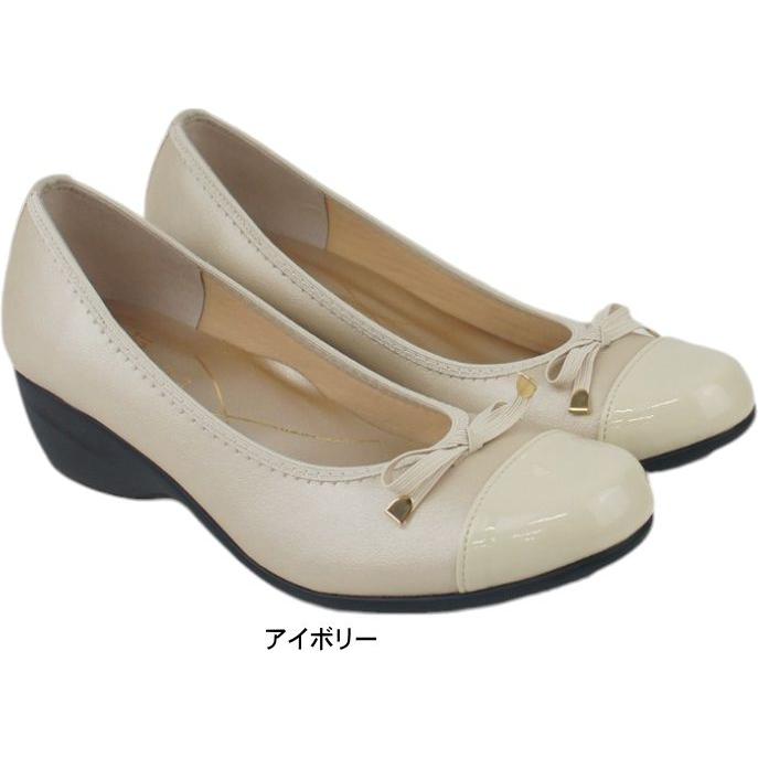 パンプス レディース 痛くない 歩きやすい ヒール 黒 靴 ウエッジ ソール リボン飾り 美脚 厚底 ラウンドトゥ 仕事 ファーストコンタクト nc39422 | FIRST CONTACT | 02