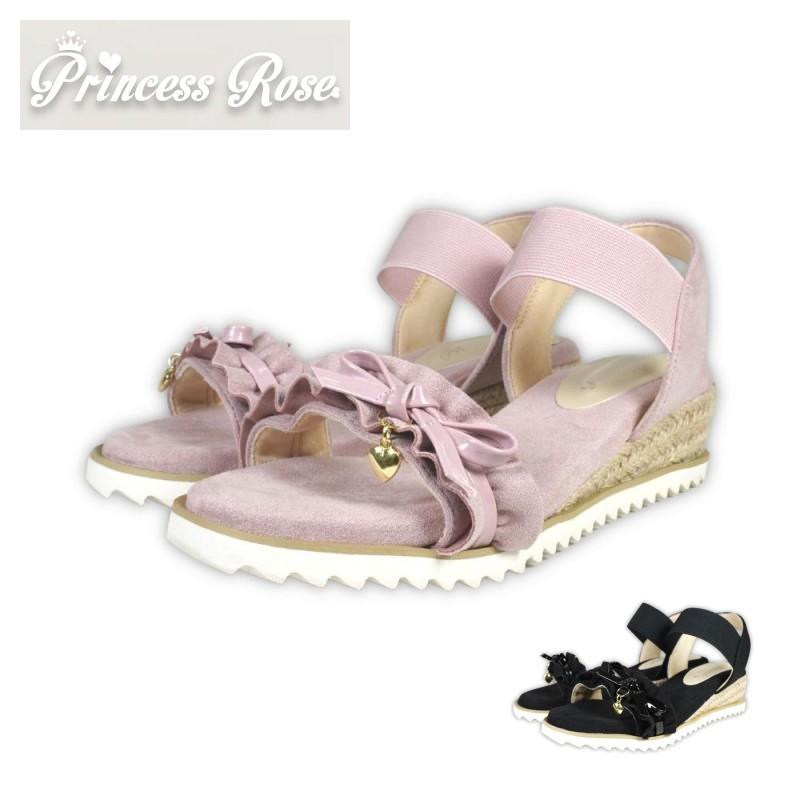 子供 リボン サンダル ストラップ ウエッジ ソール ヒール フットベット ゴム バンド 女の子 ガール ガーリー 子供 キッズ ジュニア rio43635 | 