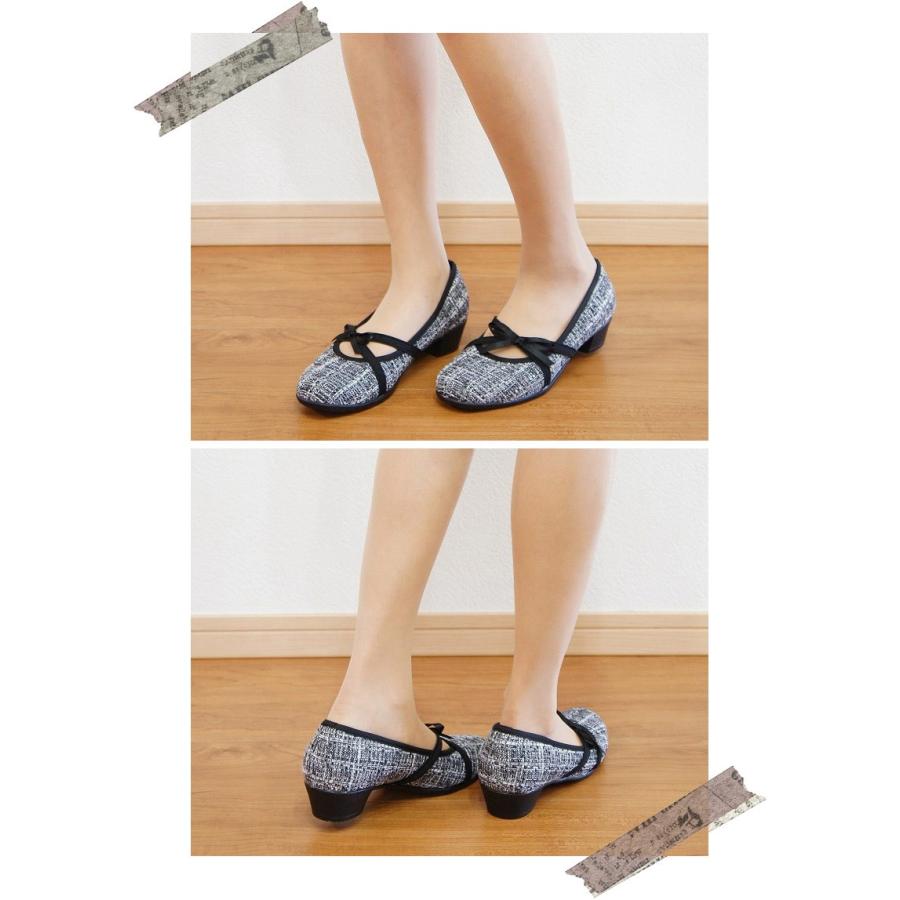 パンプス 痛くない ローヒール 歩きやすい クッション 太ヒール 黒 ブラック ラウンドトゥ リボン 3E 走れる sm1201 |  | 04