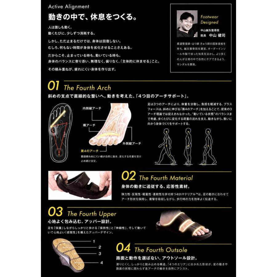 PLUS  FOURTH リカバリーサンダル メンズ レディース 靴 黒 ブラック コンフォートサンダル クッション  疲れない 姿勢 矯正 整体 ツボ 指圧 tk94004 |  | 03