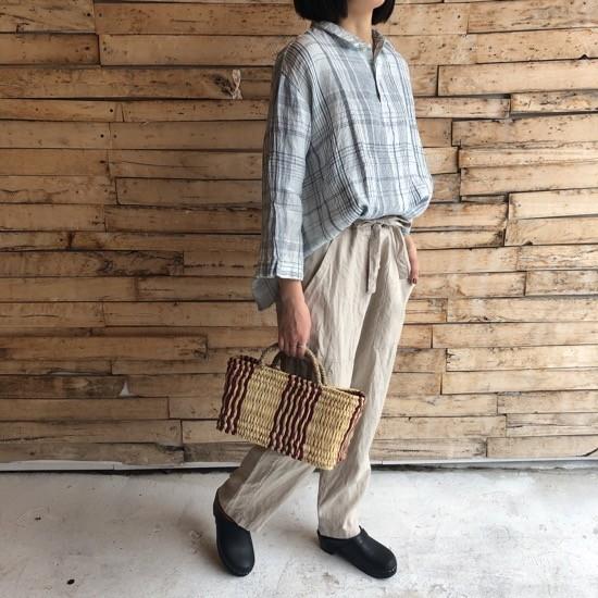 homspun homspun リネンバイオウエスト紐パンツ ベージュ : 輸入