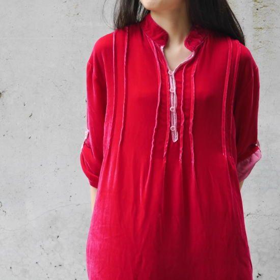 CP SHADES USA　ボタン付きベロアプルオーバーチュニック　レッド |  | 05