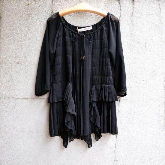 EYE DOLL from L.A  AMENTU TUNIC シフォンピンタックブラウス ブラック |  | 01