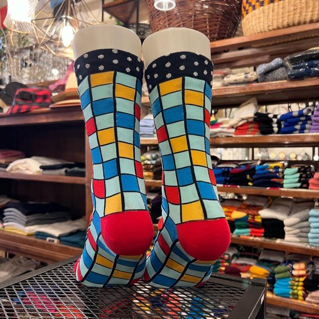 TOPANGA SOCKS Men's　アートなチェック柄ソックス｜abracadabra｜03