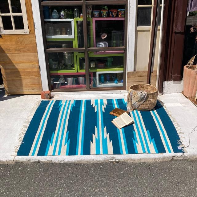 インド クラウンラグマット 130×190cm TURQUOISE ターコイズブルー