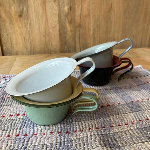 パキスタンホーロー シェラカップ 全6色 ホワイト イエロー