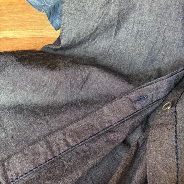 homspunネイビー ロングワンピース homspun [ホームスパン] 藍染めコットンノーカラーフロント