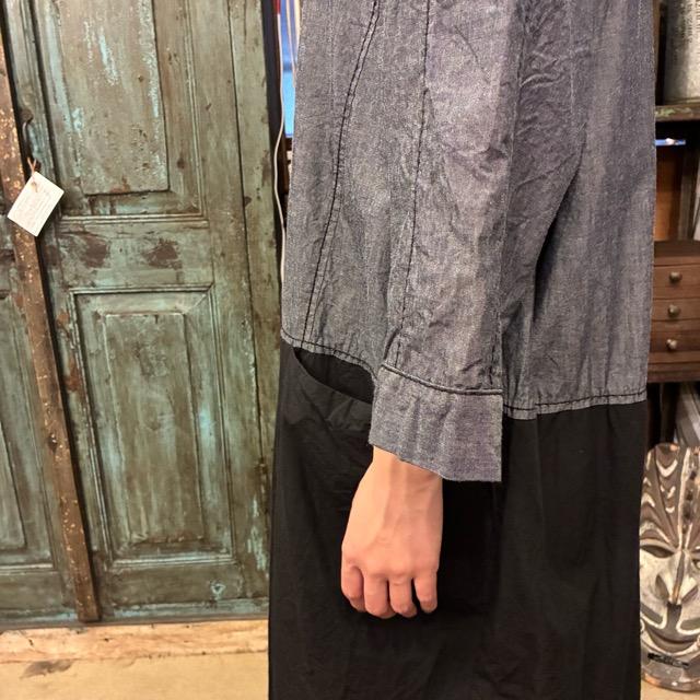 homspunネイビー ロングワンピース homspun リネンバイオ 長袖ワンピース ネイビー