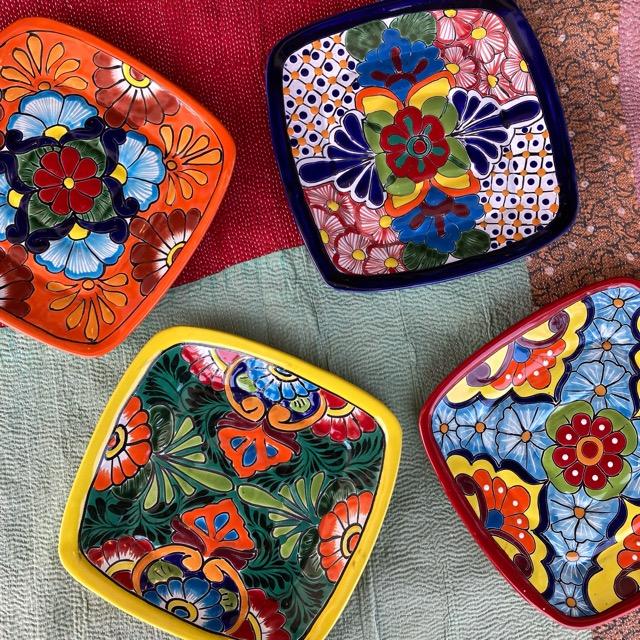 ①三ッ持啓　さくらんぼ四角プレート　ブルー ①三ッ持啓 さくらんぼ四角プレート ブルー