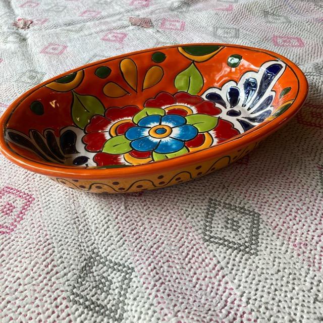 メキシコ グアナファト焼 楕円深皿 オレンジ 大皿 カレー皿 メキシコ グアナファト焼 楕円深皿 オレンジ 大皿 カレー皿