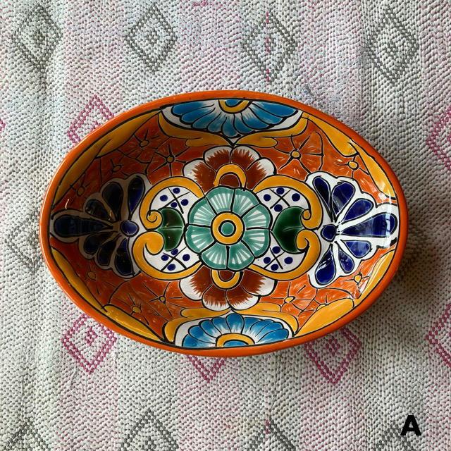 メキシコ グアナファト焼 楕円深皿 オレンジ 大皿 カレー皿