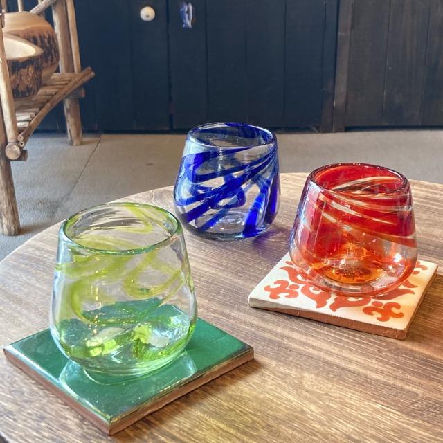 メキシコ スパイラルファットロックグラス 全3色 グリーン