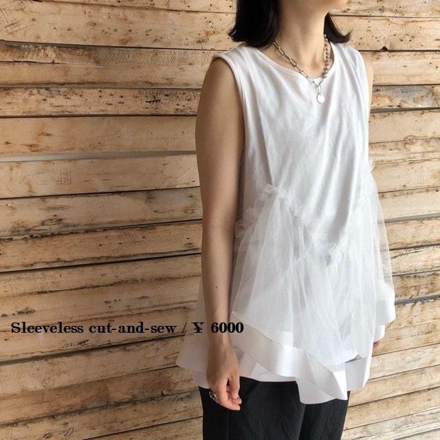TOPANGA Lady's フリルコンボノースリーブカットソー　ホワイト