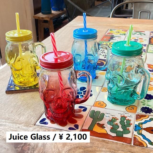 TOPANGA Kitchen　フタつきスカルグラデーショングラスマグ　全4色　レッド　イエロー　ブルー　グリーン　ストロー　スムージー　ジュースグラス　ドクロ　 | 