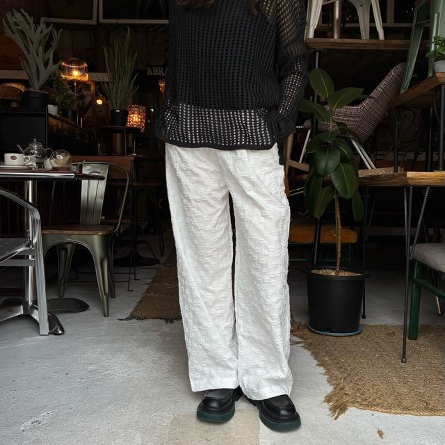 TOPANGA Lady's　リップルフラワーダブルリボンイージーパンツ　ホワイト　ファッション　レディース　スウェット　花柄　カジュアル　ストレートパンツ　ボトム | 