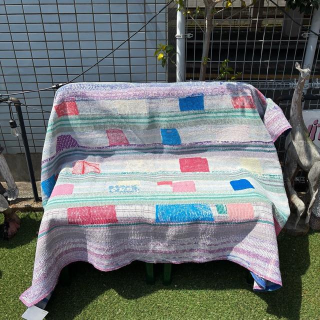 ✴︎ヴィンテージカンタキルト　ラリーキルト　マルチカバー✴︎ インド ヴィンテージラリーキルト 24000-2 120×180cm カンタ