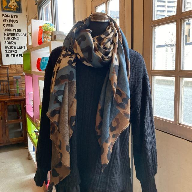 TOPANGA Accessory　スムースビッグストール　モダンレオパード　ブルー　ショール　マフラー　大判ストール　羽織　薄手　フリンジ　冷房対策 |  | 07
