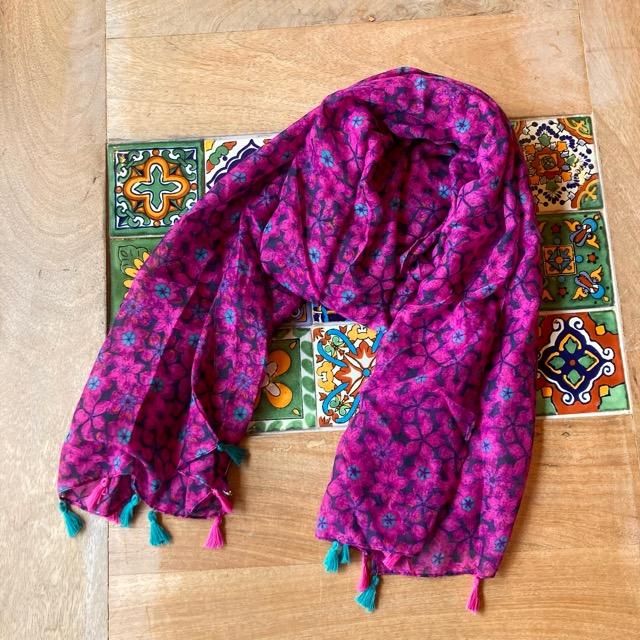 TOPANGA Accessory　スムースタッセルビッグストール　Vintage Flower　パープル　スカーフ　ショール　マフラー　大判ストール　羽織　フリンジ　冷房対策 |  | 01