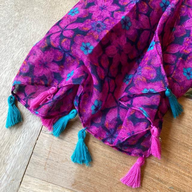 TOPANGA Accessory　スムースタッセルビッグストール　Vintage Flower　パープル　スカーフ　ショール　マフラー　大判ストール　羽織　フリンジ　冷房対策 |  | 03