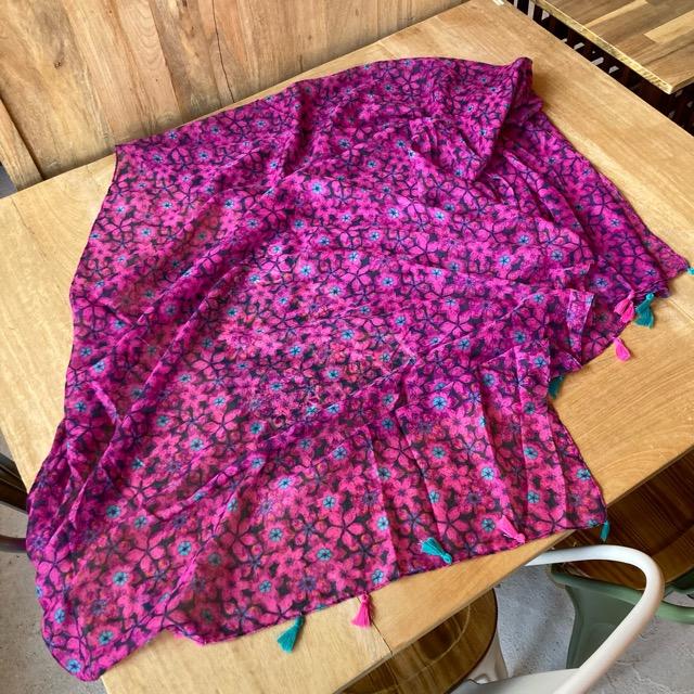 TOPANGA Accessory　スムースタッセルビッグストール　Vintage Flower　パープル　スカーフ　ショール　マフラー　大判ストール　羽織　フリンジ　冷房対策 |  | 05