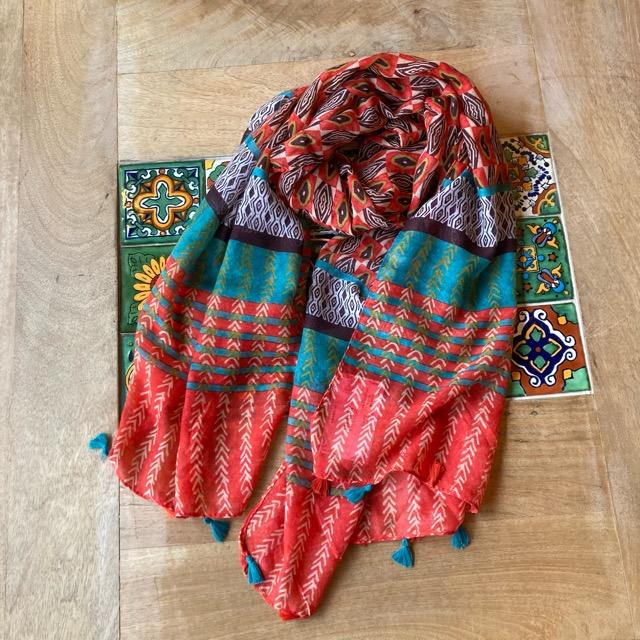 TOPANGA Accessory　スムースタッセルビッグストール　Primitive　オレンジ　スカーフ　ショール　マフラー　大判ストール　羽織　薄手　フリンジ　冷房対策 |  | 01