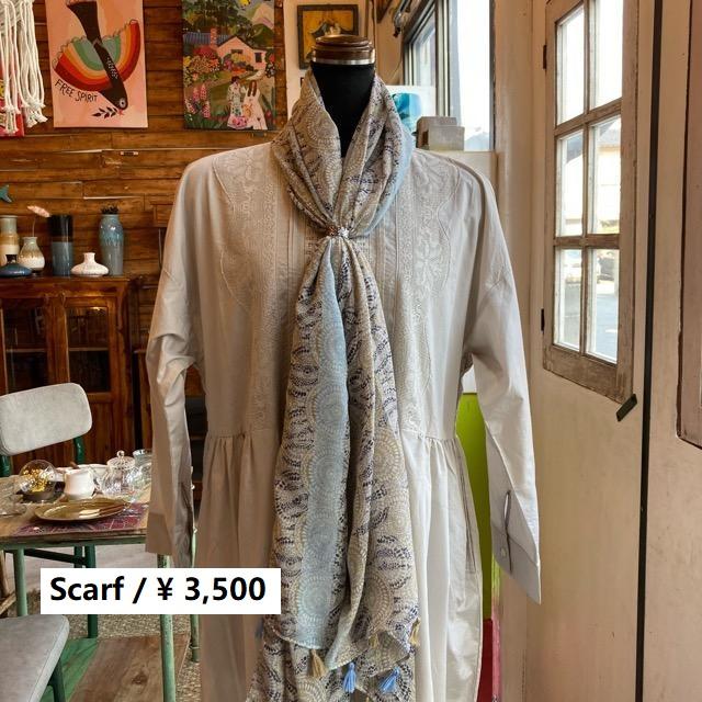 TOPANGA Accessory　スムースタッセルビッグストール　Crochet Lace　ベージュ　スカーフ　ショール　マフラー　大判ストール　羽織　薄手　フリンジ　冷房対策 | 