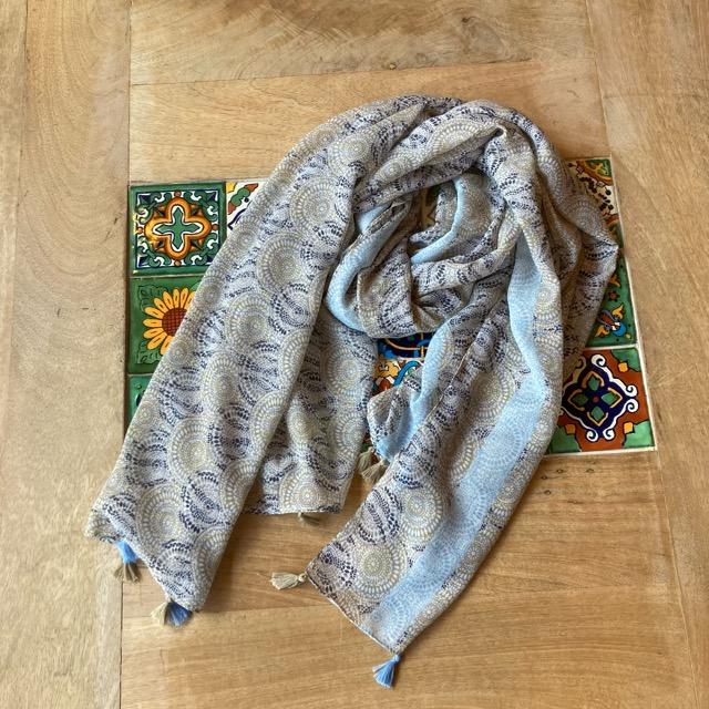 TOPANGA Accessory　スムースタッセルビッグストール　Crochet Lace　ベージュ　スカーフ　ショール　マフラー　大判ストール　羽織　薄手　フリンジ　冷房対策 |  | 01