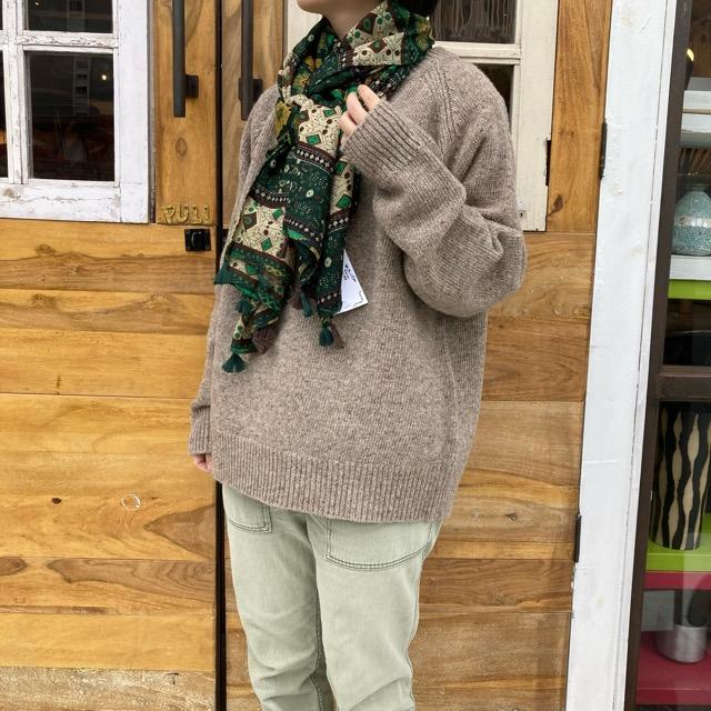 TOPANGA Accessory　スムースビッグストール　エキゾチックパターン　グリーン　ショール　マフラー　大判ストール　フラワー　羽織　薄手　フリンジ　冷房対策 |  | 05