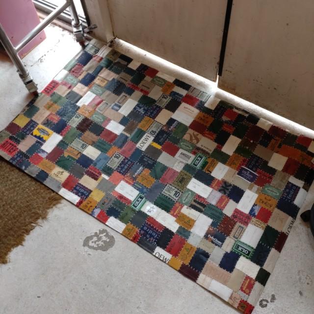 TOPANGA Homefurnishing　デニムレザーパッチラグマット　ベージュカラー　80×140cm　玄関マット　ラグマット　本革　牛革 | 