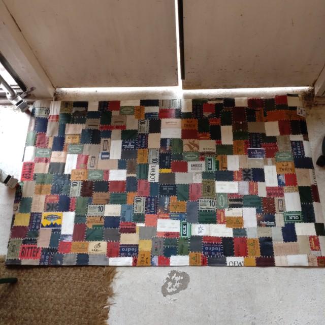 TOPANGA Homefurnishing　デニムレザーパッチラグマット　ベージュカラー　80×140cm　玄関マット　ラグマット　本革　牛革 |  | 01