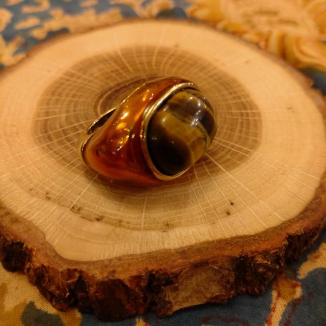 TOPANGA Jewelry 　Cabochon Cut Tiger ’s　Eye Ring　Ring Size 12　Ring　Accessory　Present　Simple　Vintage　Antique |  | 01