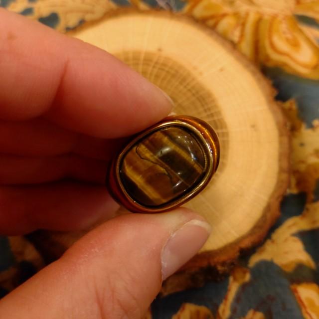 TOPANGA Jewelry 　Cabochon Cut Tiger ’s　Eye Ring　Ring Size 12　Ring　Accessory　Present　Simple　Vintage　Antique |  | 09