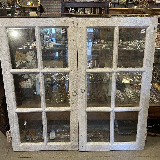 インド アンティークのガラス木製窓 C W56×D3xH106cm ホワイト