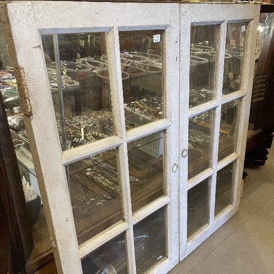 インド アンティークのガラス木製窓 I W56xD3xH106cm ホワイト