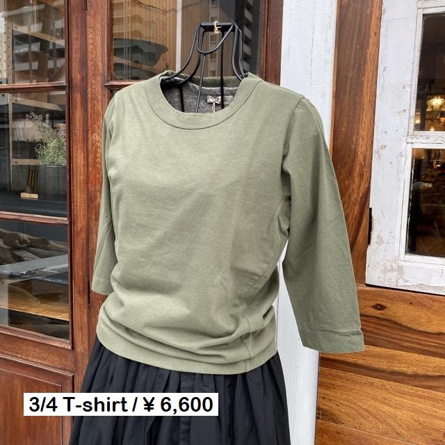 homspun (ホームスパン) 天竺七分袖Tシャツ カーキ : 輸入雑貨屋