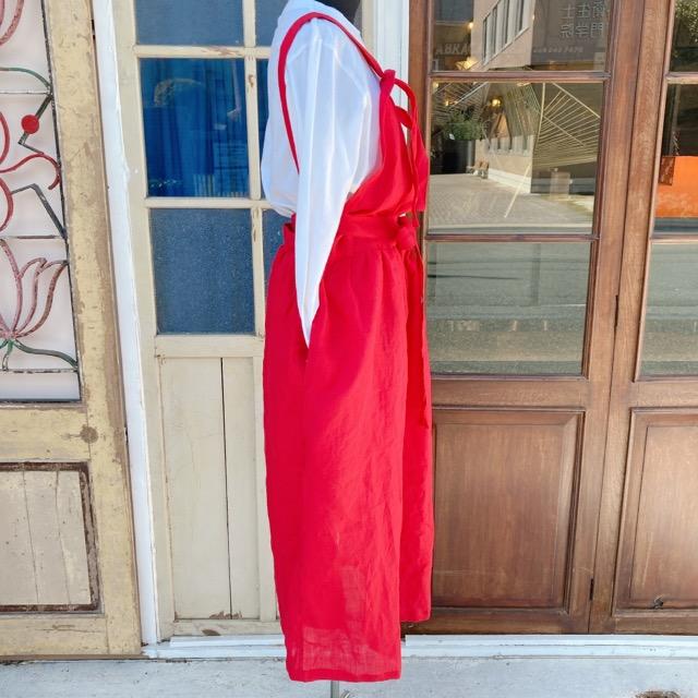 ICHI Antiquites Antiquite's リネンエプロンワンピース レッド