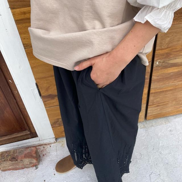 ICHI（イチ） スカラップレースワイドパンツ ブラック : 輸入雑貨屋