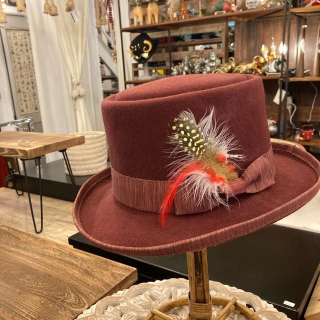 TOPANGA Accessory 羽根付ポークパイハット ボルドー : 輸入雑貨屋 BON