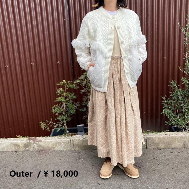 TOPANGA Lady's キルティング×ニットフリンジジャケット ホワイト