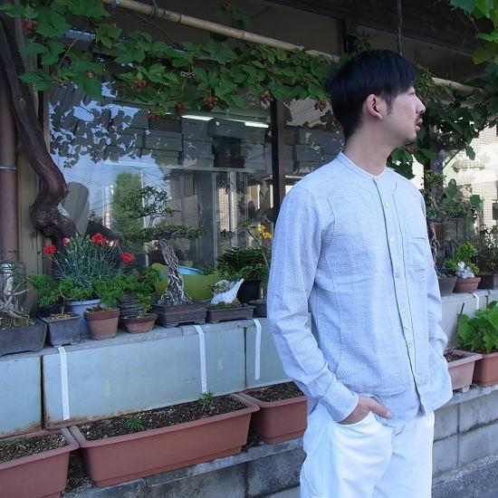 DNL Italy　スリムフィット変わり織りスタンドカラーシャツ_4