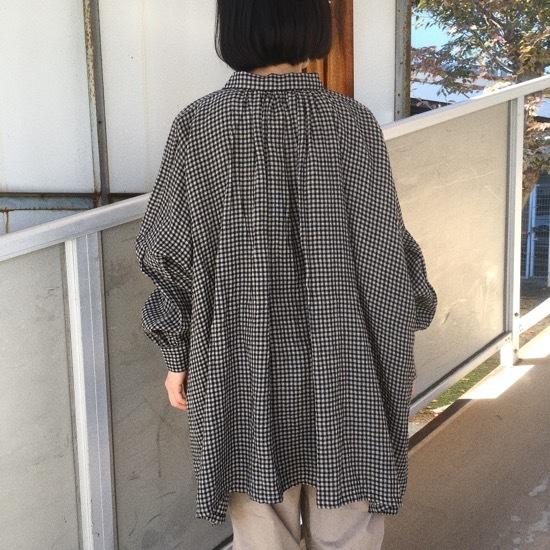 未使用】ICHI Antiques ウールリネンギンガムチェックブラウス 未使用】ICHI Antiques ウールリネンギンガムチェックブラウス