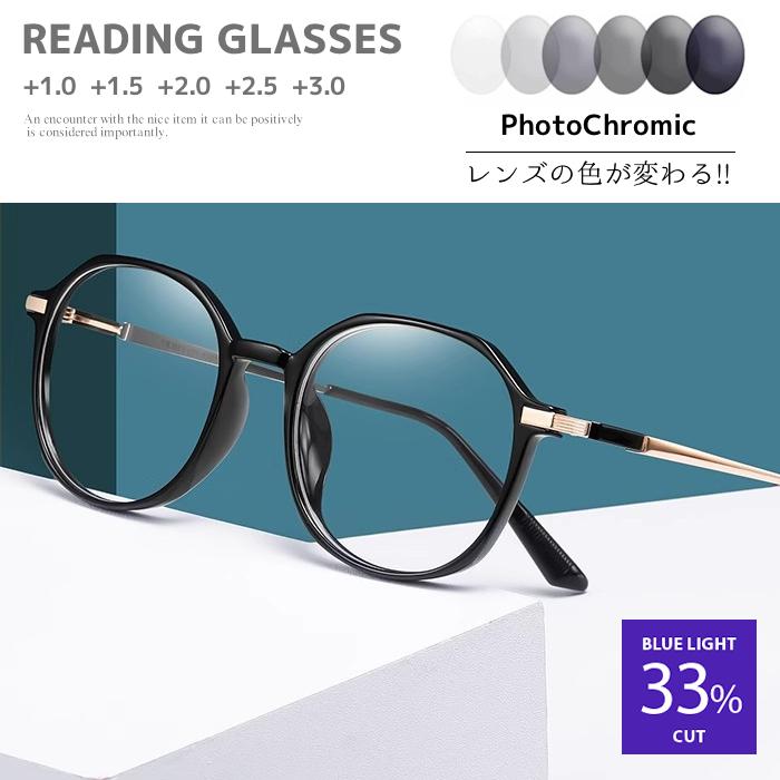 老眼鏡 ブルーライトカット おしゃれ レディース 調光 レンズの色が