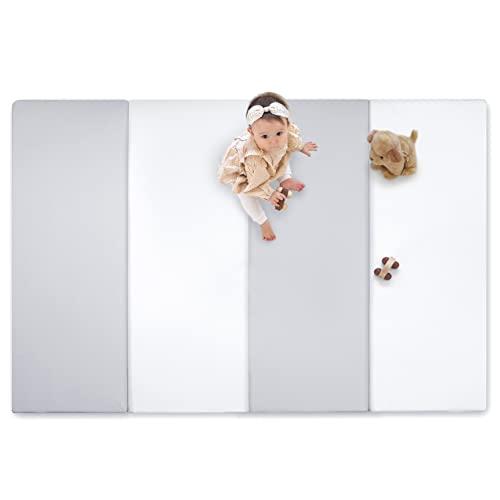 (ケラッタ) プレイマット 赤ちゃん 折りたたみ 200×140 床暖房対応 防水 厚手 (ライトグレー×ホワイト)